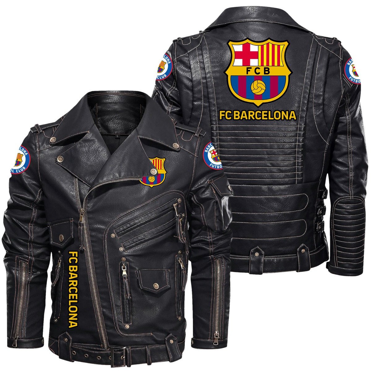 Barça Belt Solid Zipper Street Leather Jacket Q280803