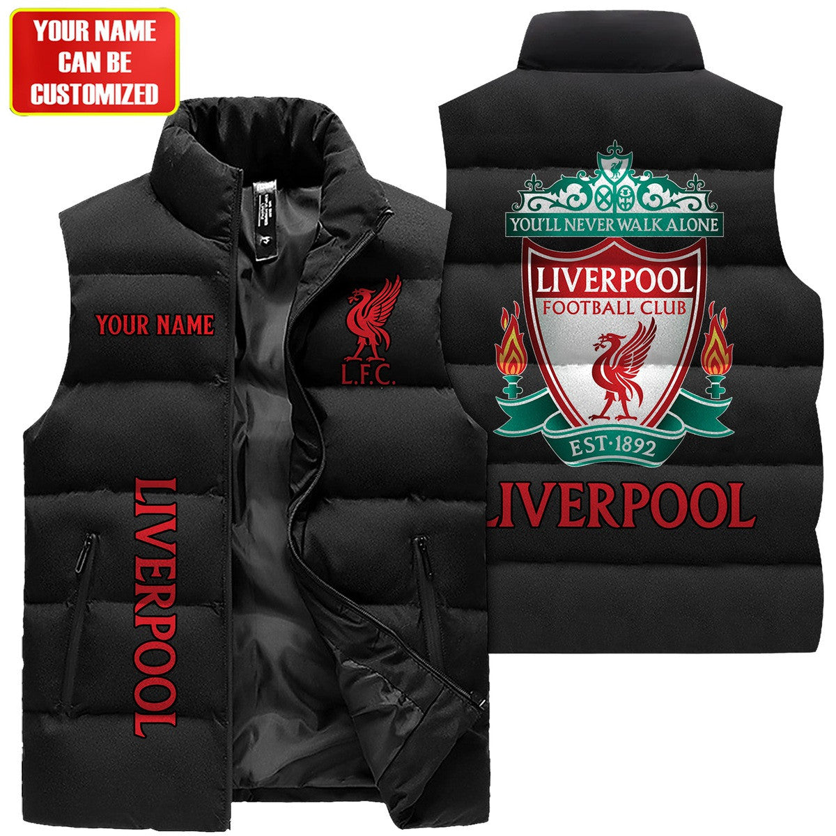 Personalized Liverpool FC Sleeveless Windproof Puffer Jacket P050905