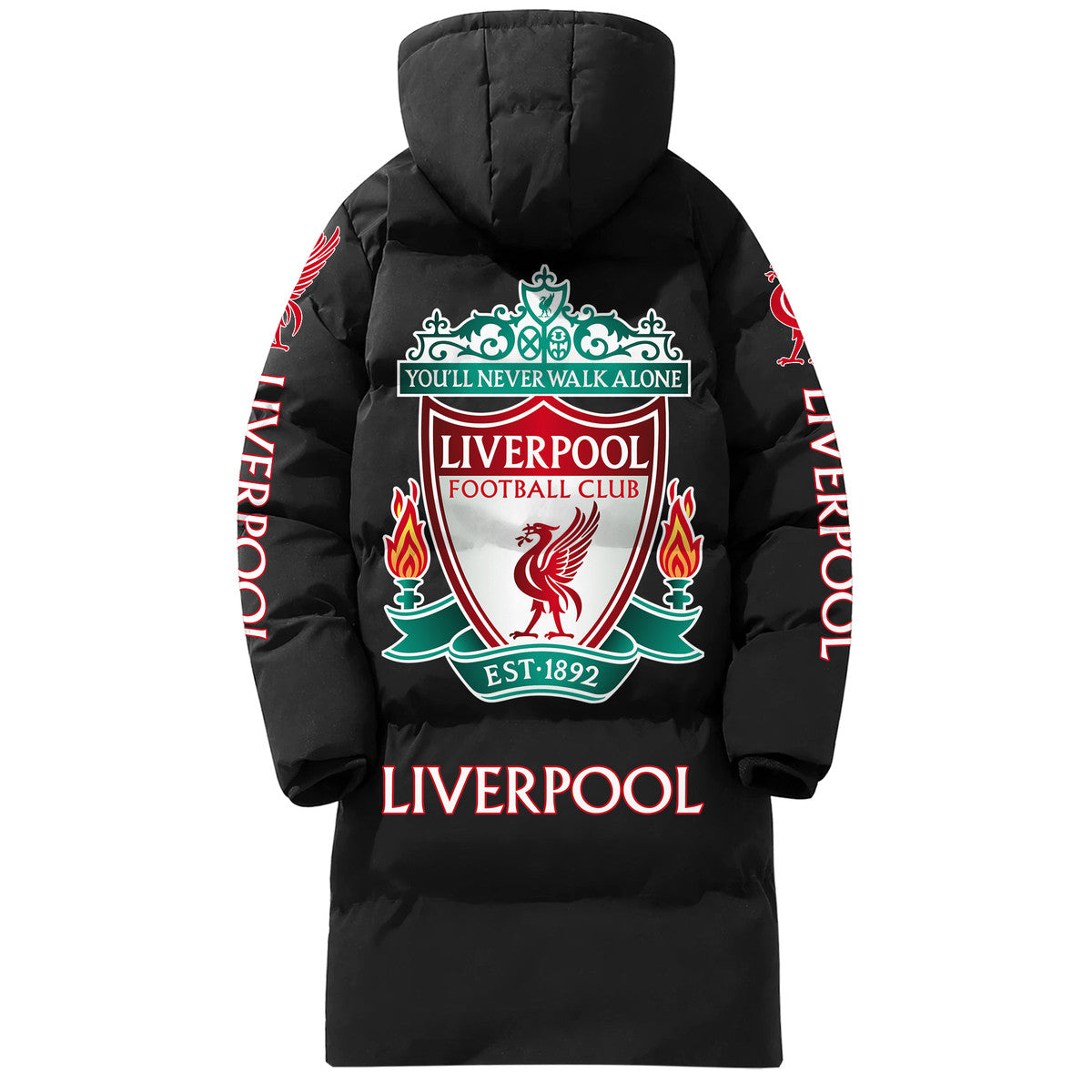 Liverpool FC Long Padded Coat , Thick And Warm , Hooded Cotton Coat P230902