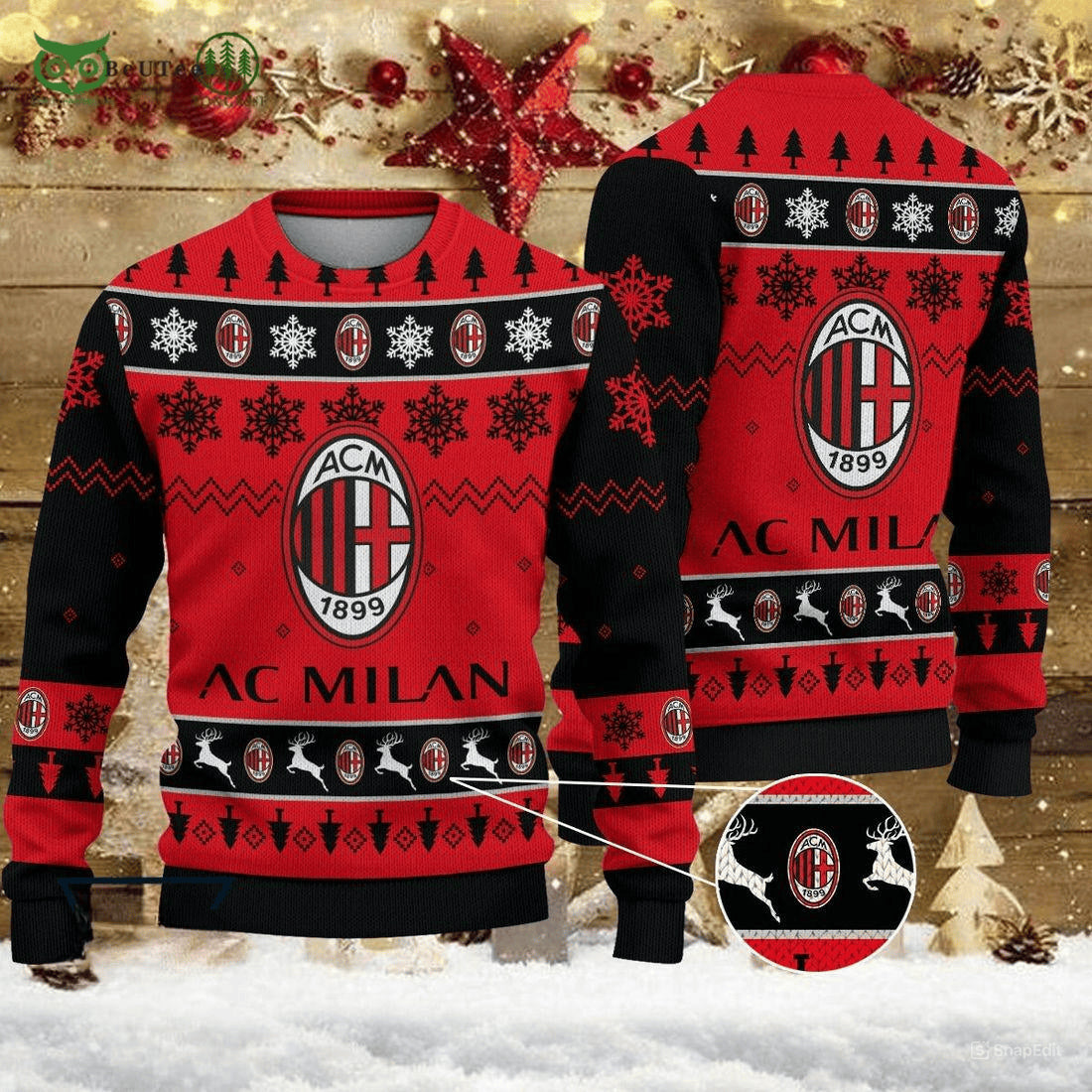 AC Milan S5 Ugly Christmas Sweater , Unisex Wool Sweater S151115