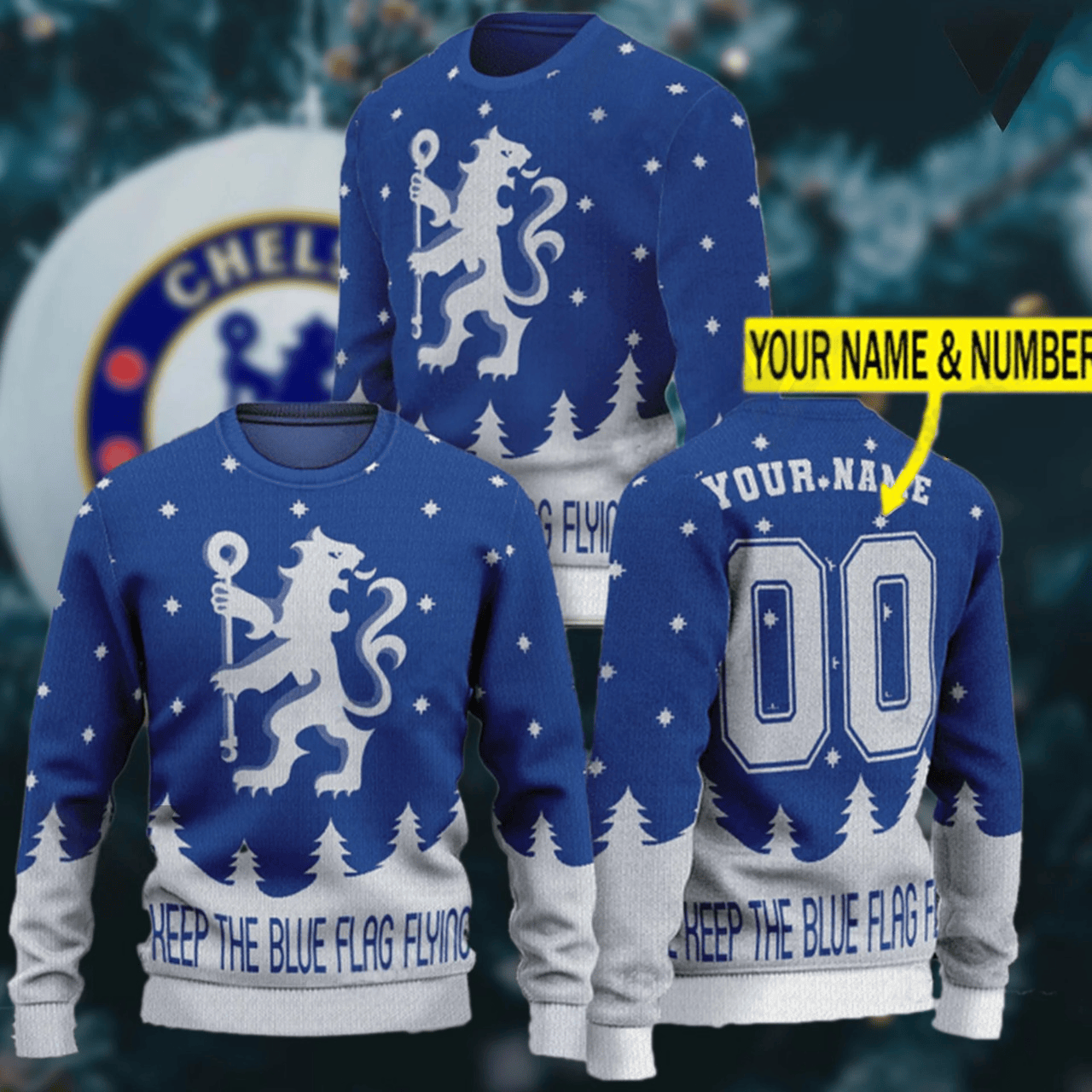 Personalized Chelsea Ugly Christmas Sweater , Unisex Wool Sweater