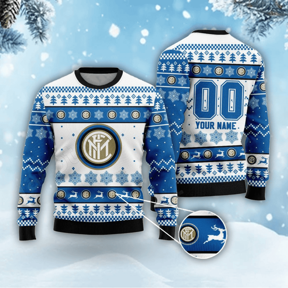 Personalized Inter Milan Q2 Ugly Christmas Sweater , Unisex Wool Sweater