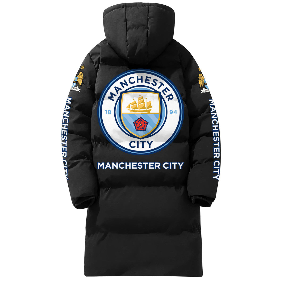 Personalized Manchester City Long Padded Coat , Thick And Warm , Hooded Cotton Coat S300913