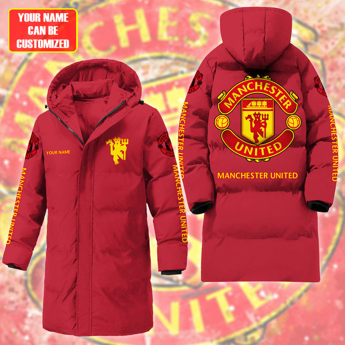 Manchester United FC Long Padded Coat , Thick And Warm , Hooded Cotton Coat QB011002