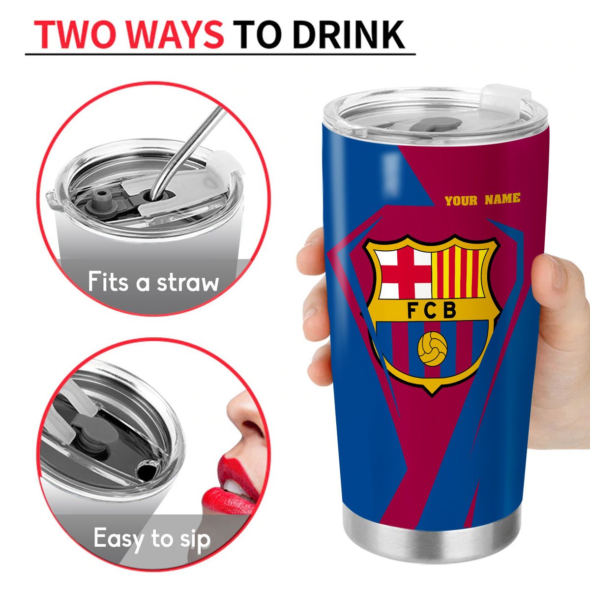 Personalized Name FC Barcelona V4 Stainless Tumbler 20oz 30oz Cup Q031002