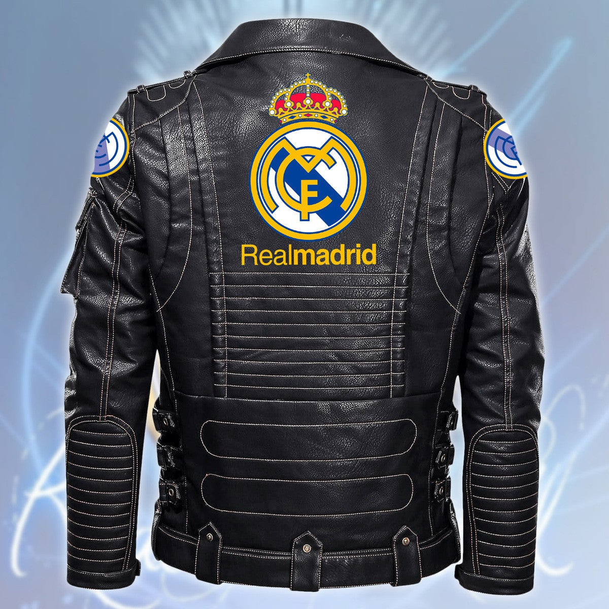 Real Madrid Belt Solid Zipper Street Leather Jacket Q040901