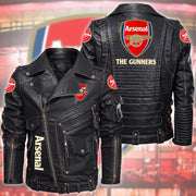 Arsenal Belt Solid Zipper Street Leather Jacket Q040902
