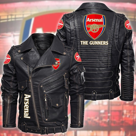 Arsenal Belt Solid Zipper Street Leather Jacket Q040902