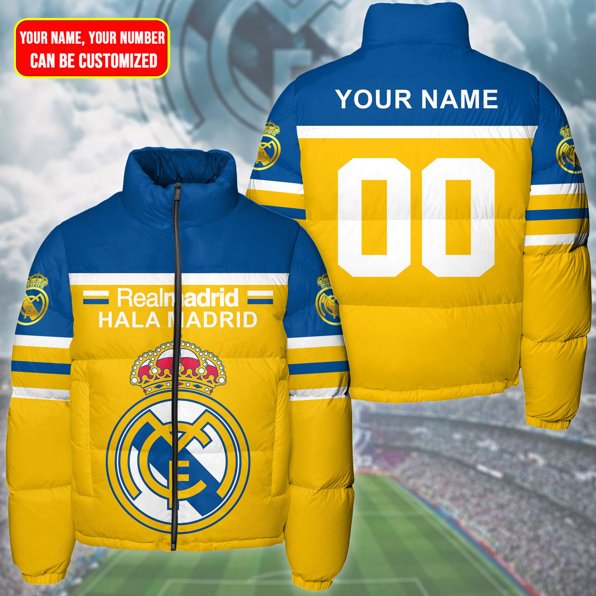 Personalized Real Madrid Puffer Thermal Stand Collar Jacket Q211004