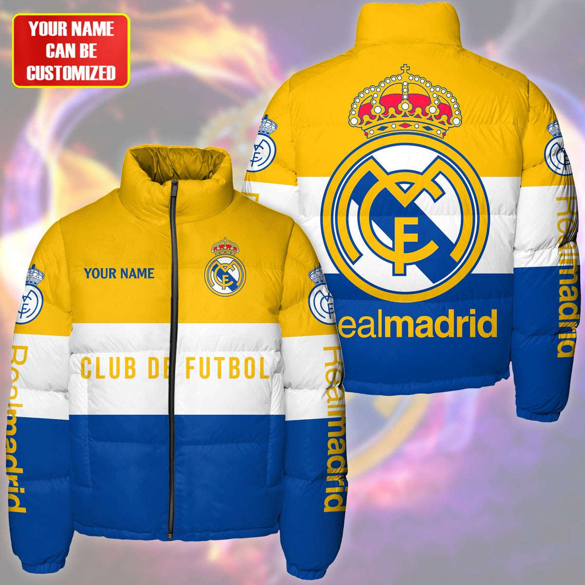 Personalized Real Madrid Puffer Thermal Stand Collar Jacket QB231001