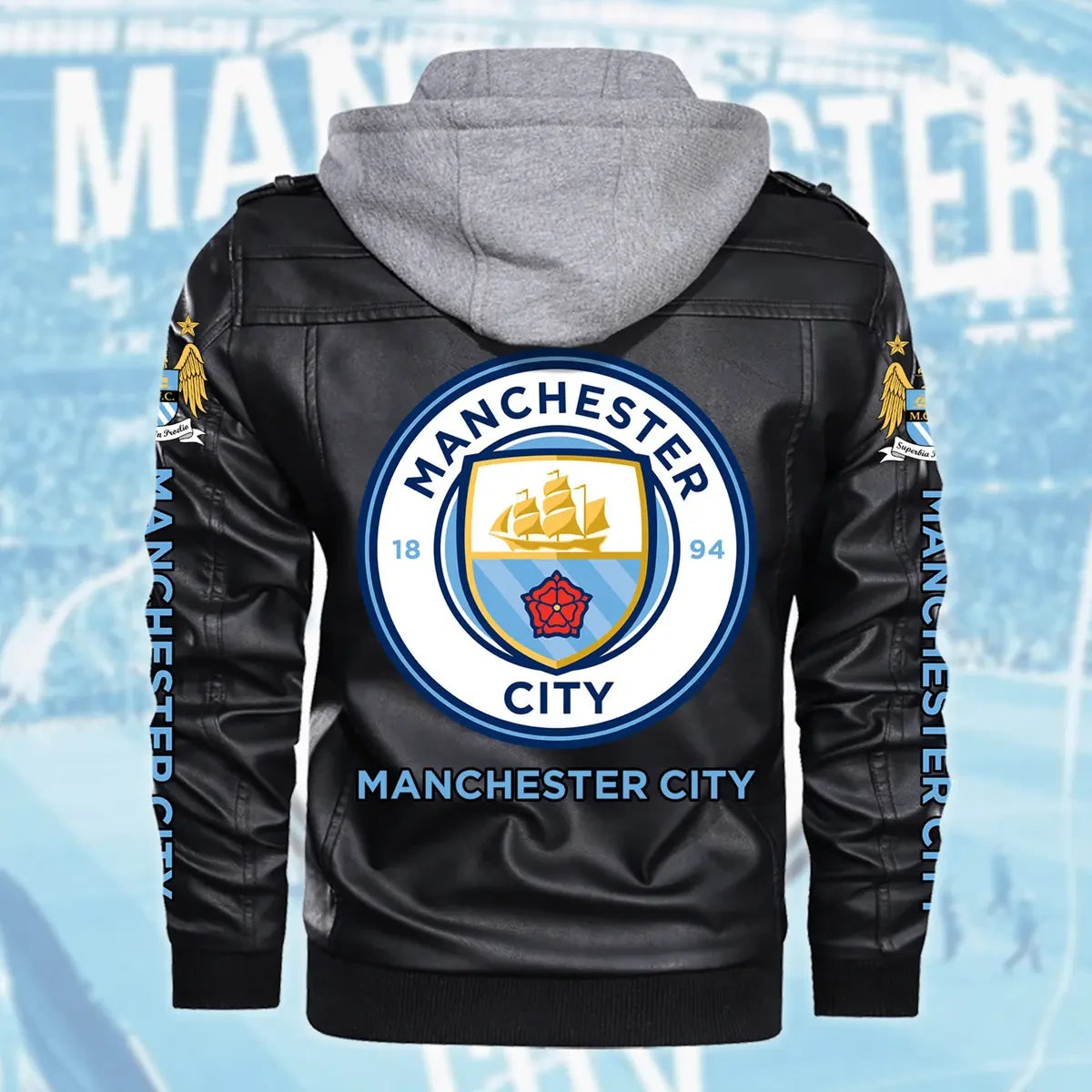 Manchester CIty Leather Jacket with Hood S301006