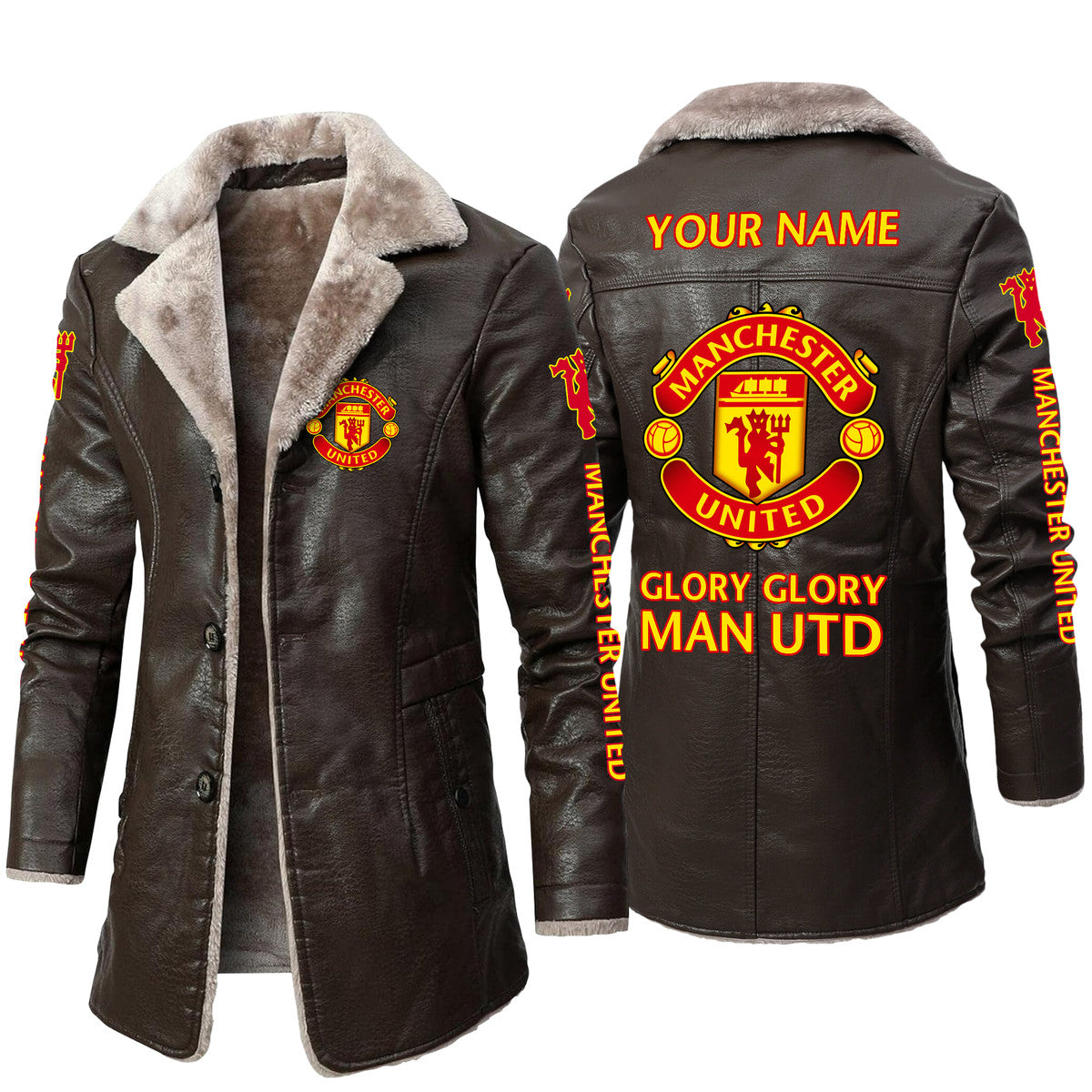 Personalized Manchester United Leather Fleece Winter Coat Q211006