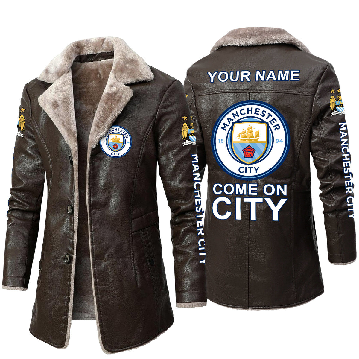Personalized Manchester City Leather Fleece Winter Coat Q211005