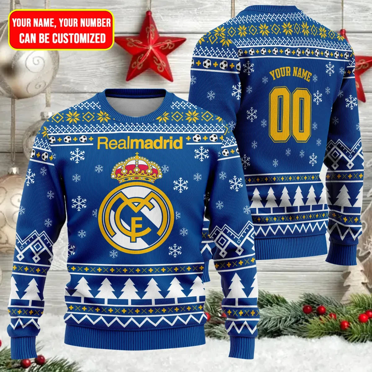 Personalized Real Madrid Ugly Christmas Sweater , Unisex Wool Sweater Q051101