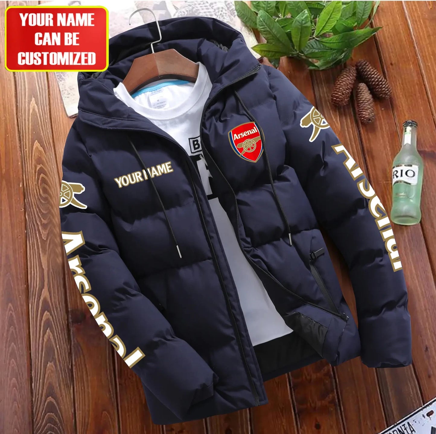 Personalized Arsenal Puffer Jacket With Hood S081103