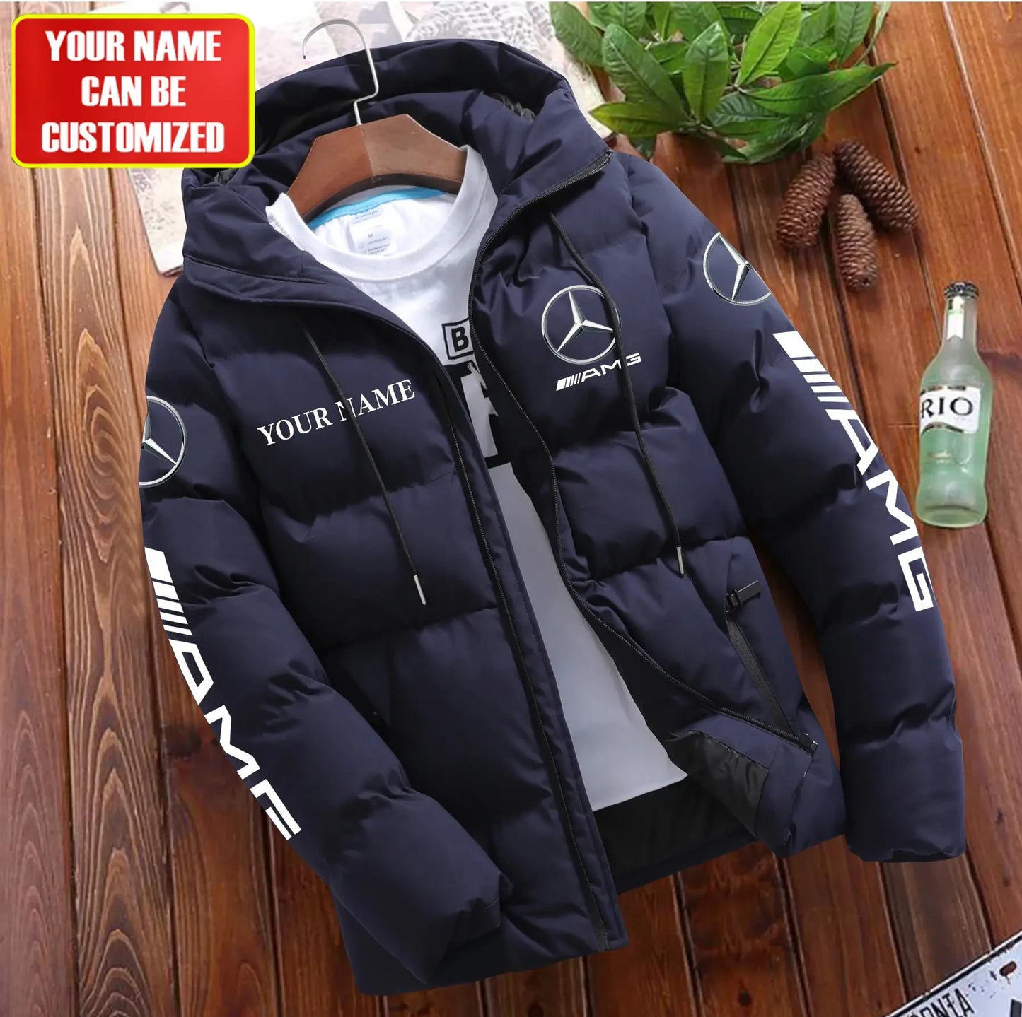 Personalized Merc AMG Puffer Jacket With Hood S111101