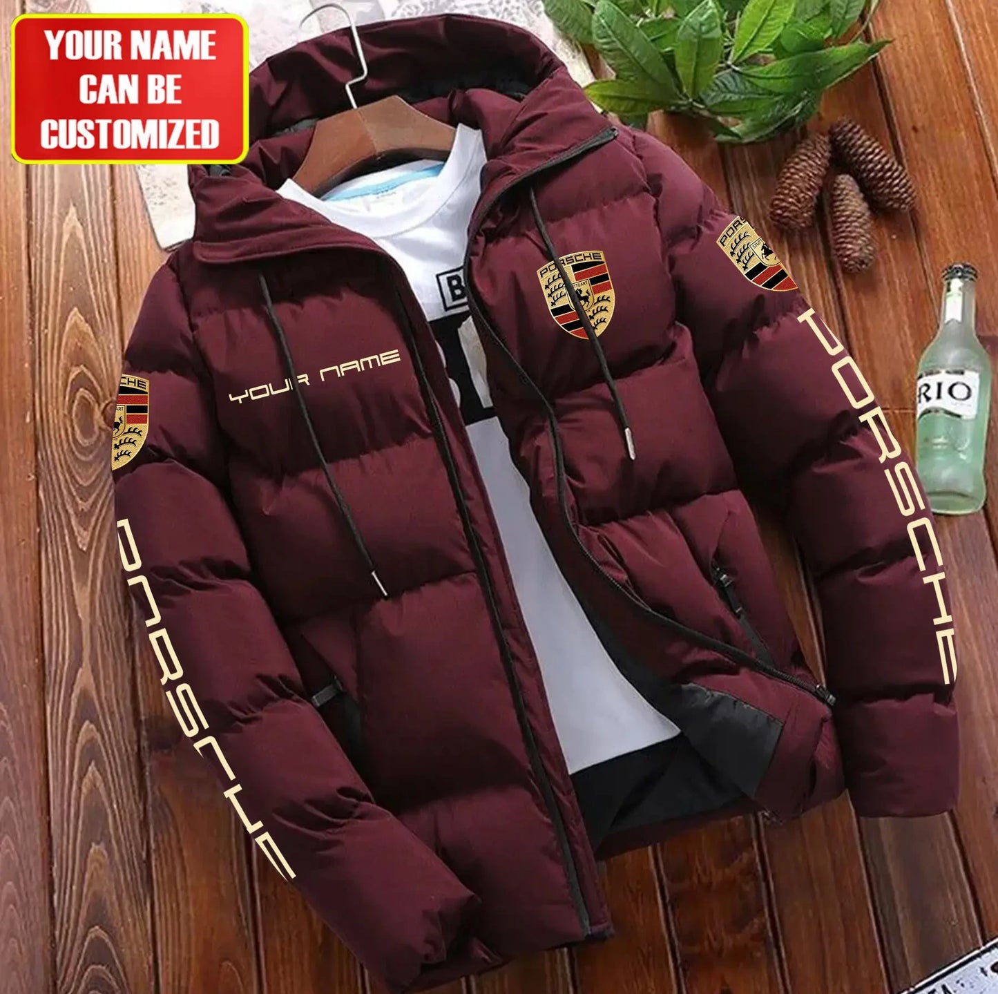 Personalized Pors Puffer Jacket With Hood S131106