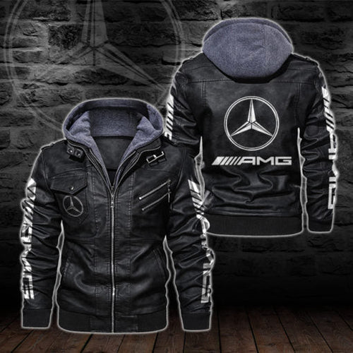 Merc AMG Leather Jacket With Hood Black