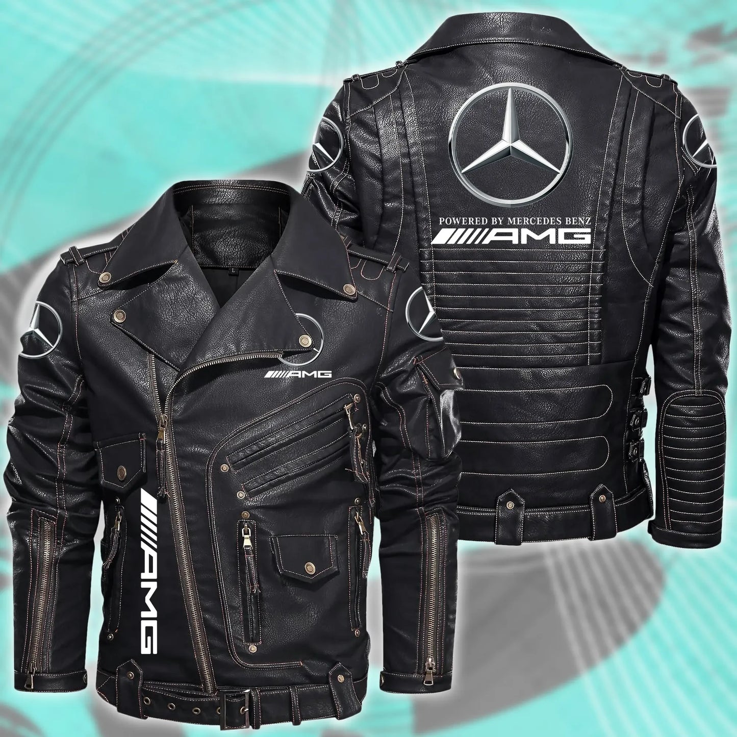 Merc AMG Belt Solid Zipper Street Leather Jacket