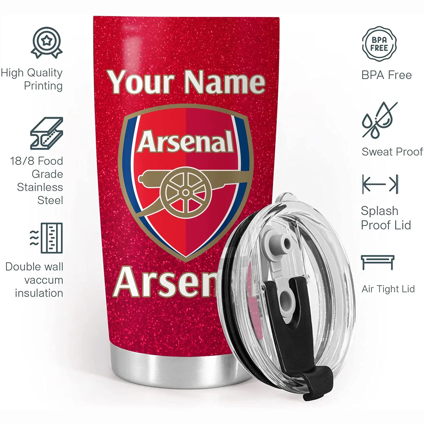 Personalized Arsenal Stainless Tumbler 20oz 30oz Cup