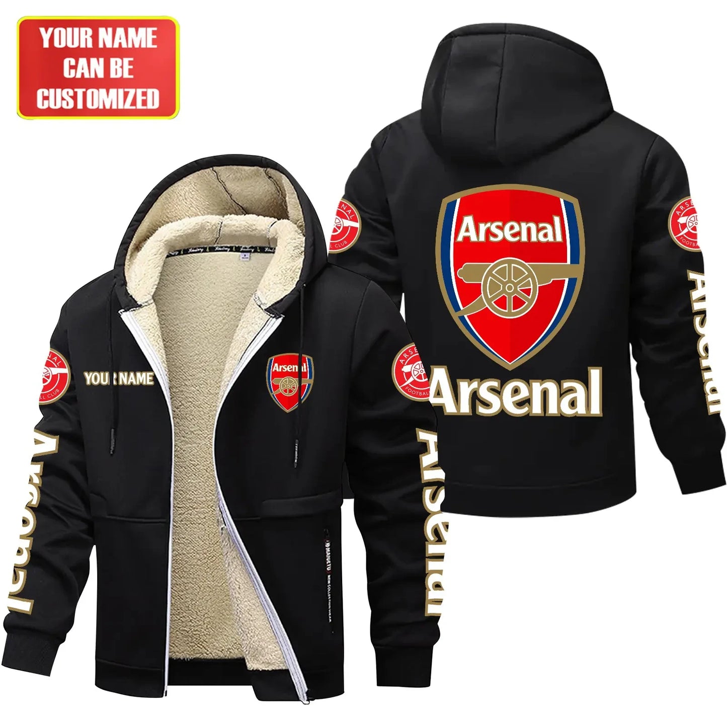 Personalized Arsenal Fleece 3D Unisex Hooded Jacket