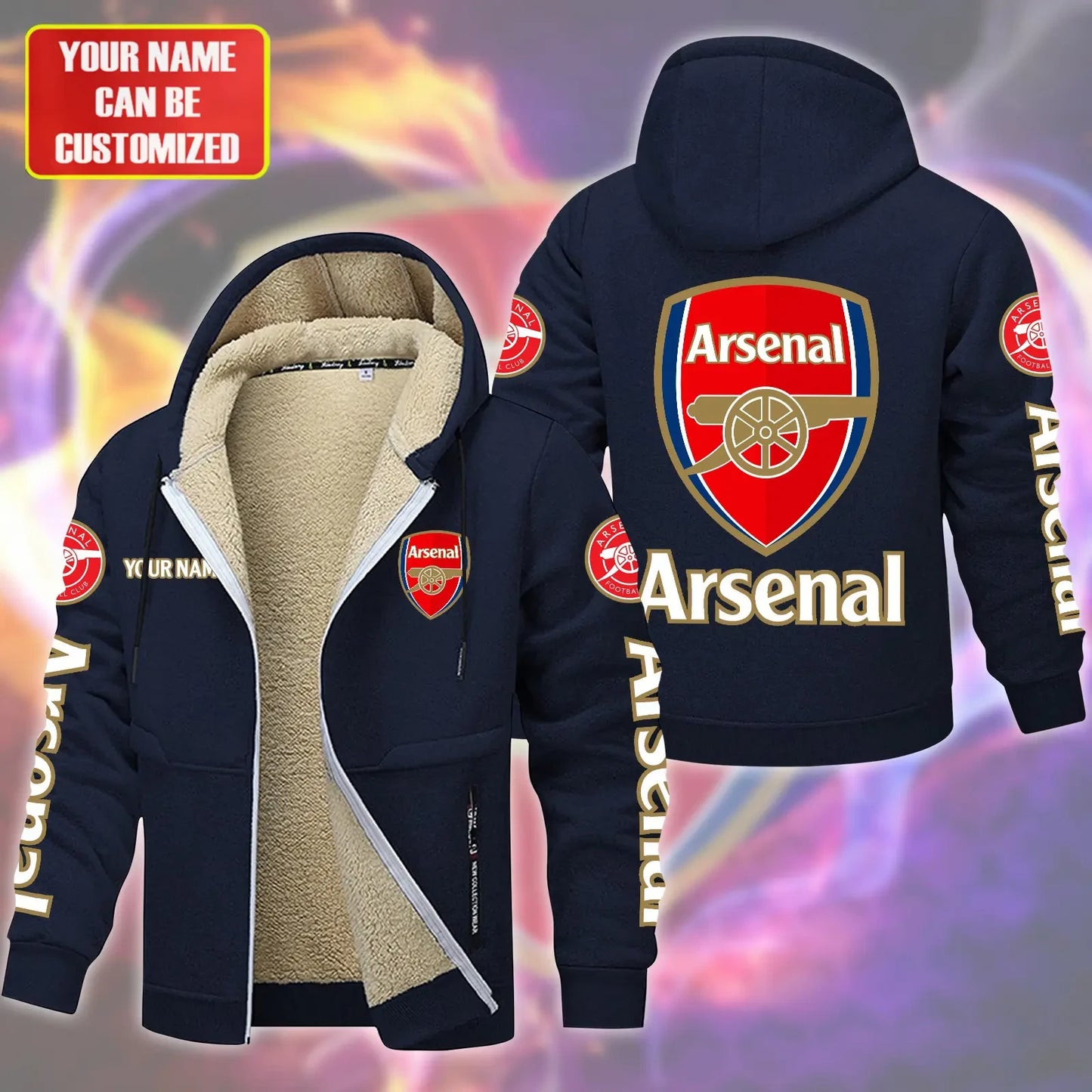 Personalized Arsenal Fleece 3D Unisex Hooded Jacket