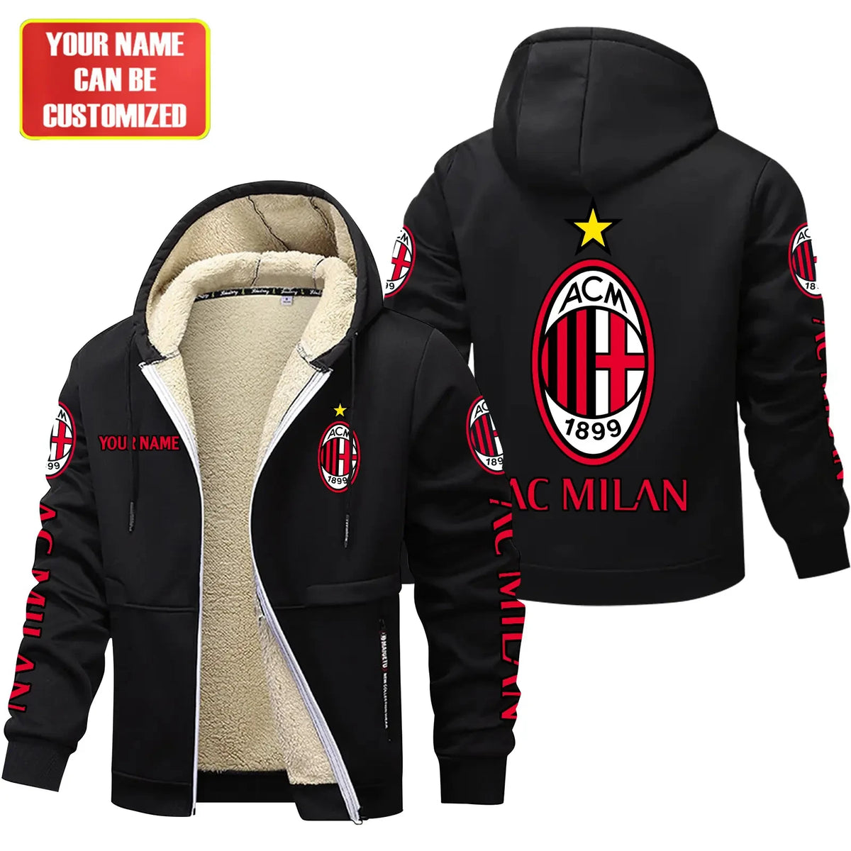 Personalized AC Milan Fleece 3D Unisex Hooded Jacket
