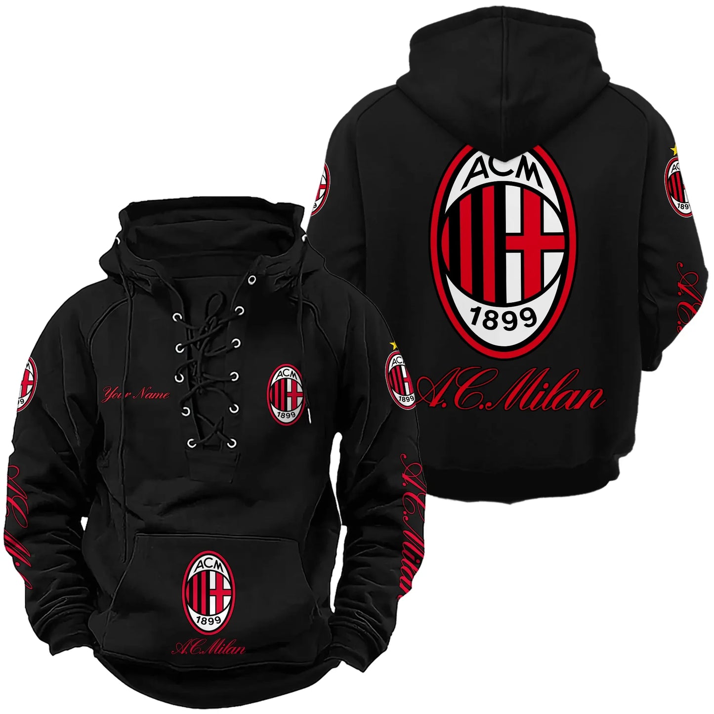 Personalized AC Milan Lace-up Cotton Hoodie