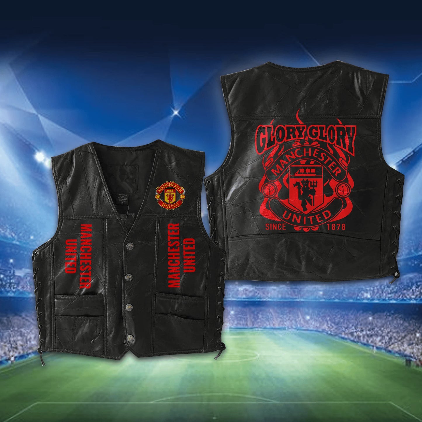 Manchester United Sleeveless Leather Vest Jacket