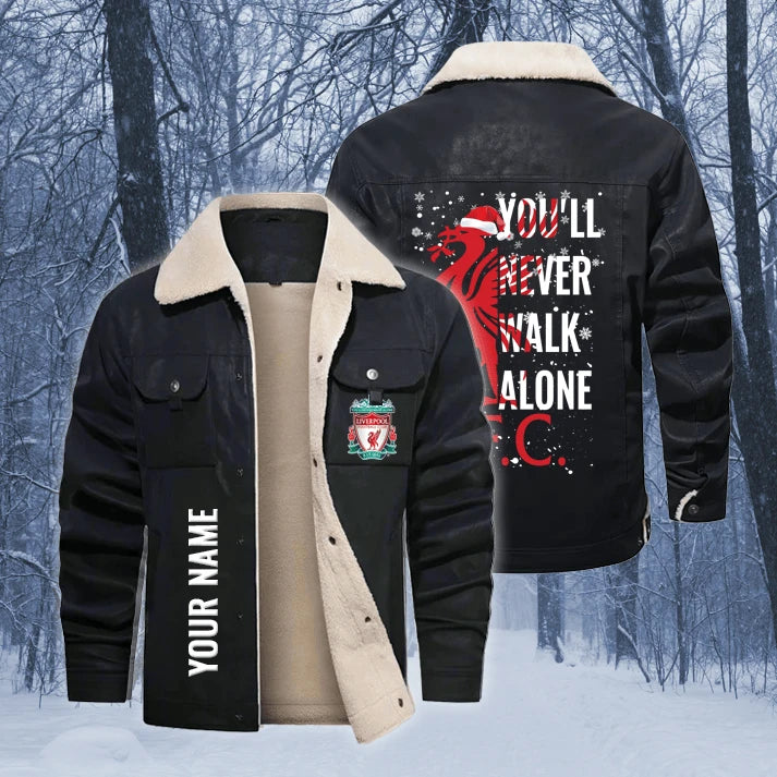 Personalized Liverpool Fleece Collar Leather Jacket
