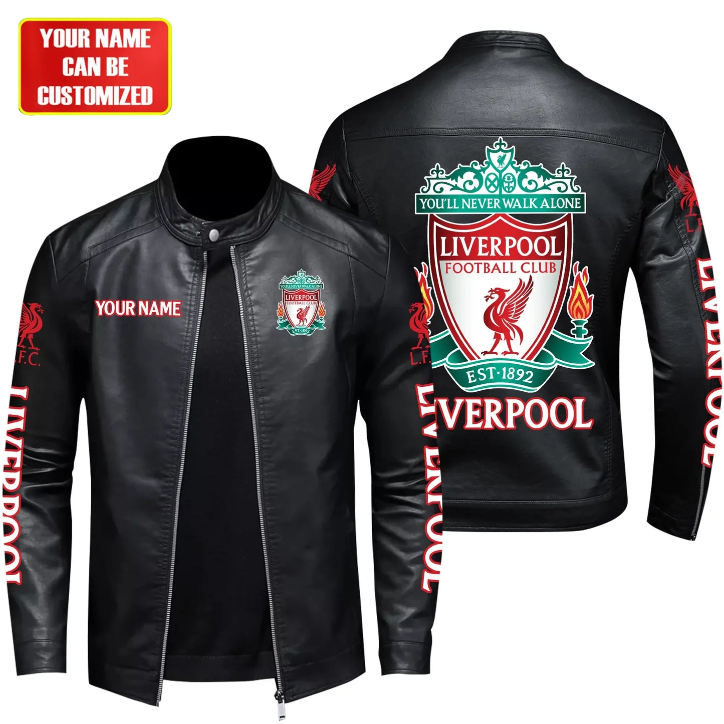 Personalized Liverpool Leather Bomber Stand Collar Jacket