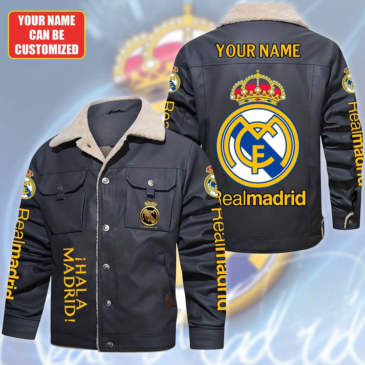 Personalized Real Madrid Fleece Collar Leather Jacket