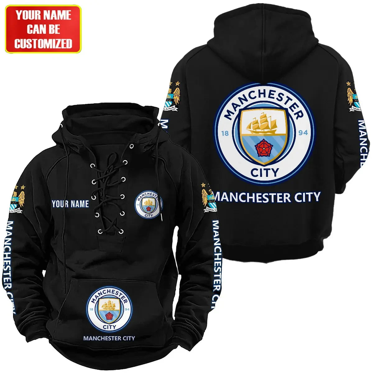 Personalized Manchester City Lace-up Cotton Hoodie