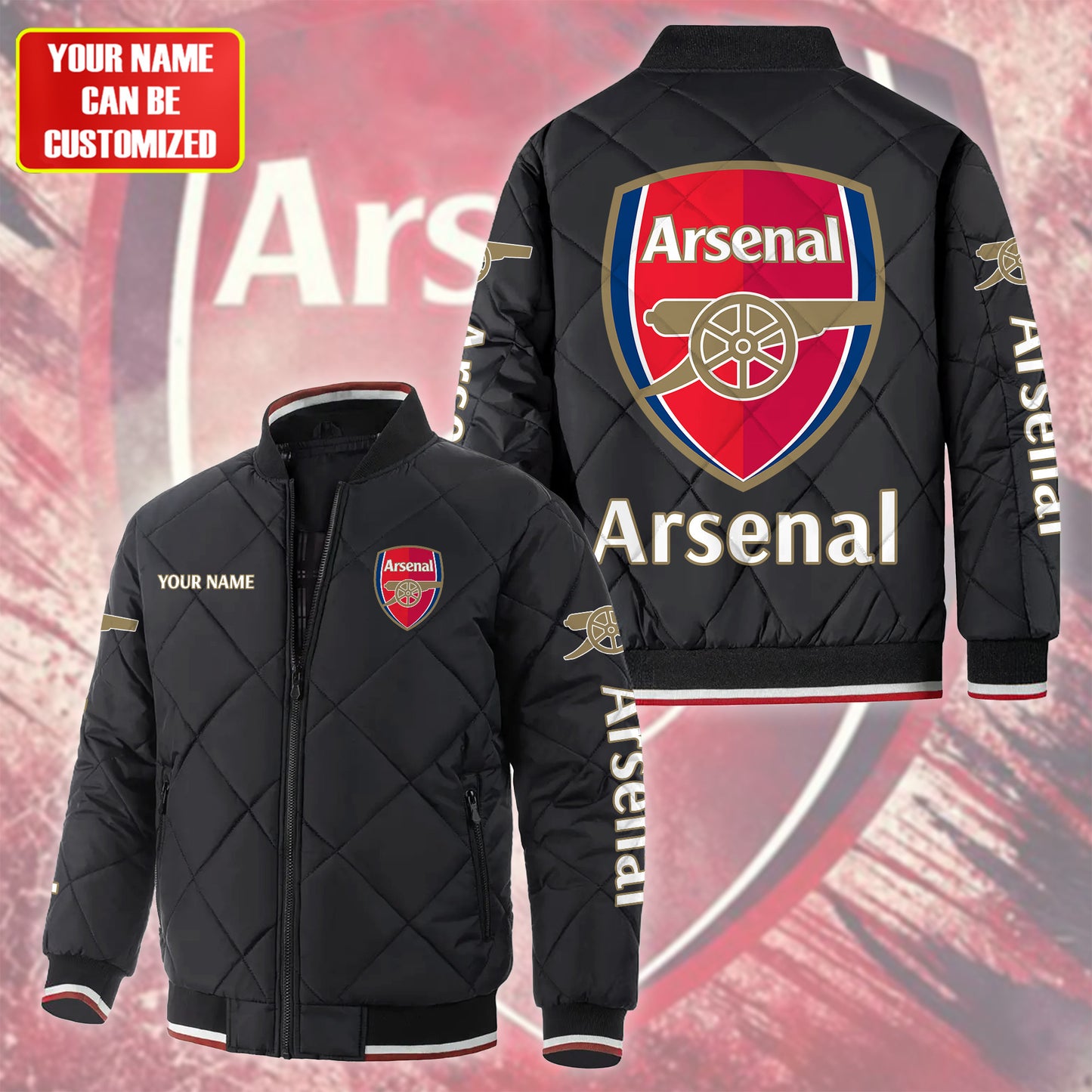 Personalized Arsenal Puffer Bomber Jacket