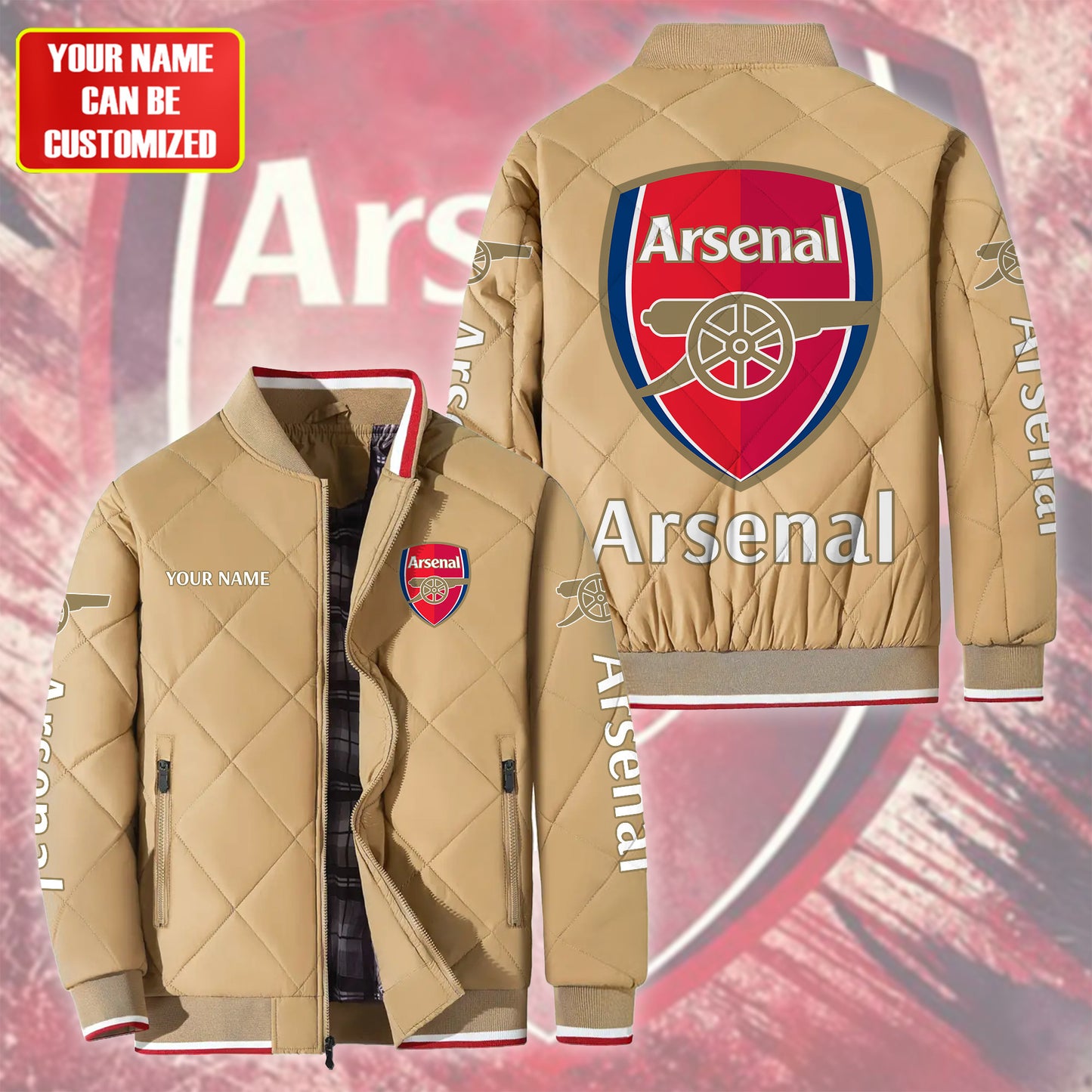 Personalized Arsenal Puffer Bomber Jacket