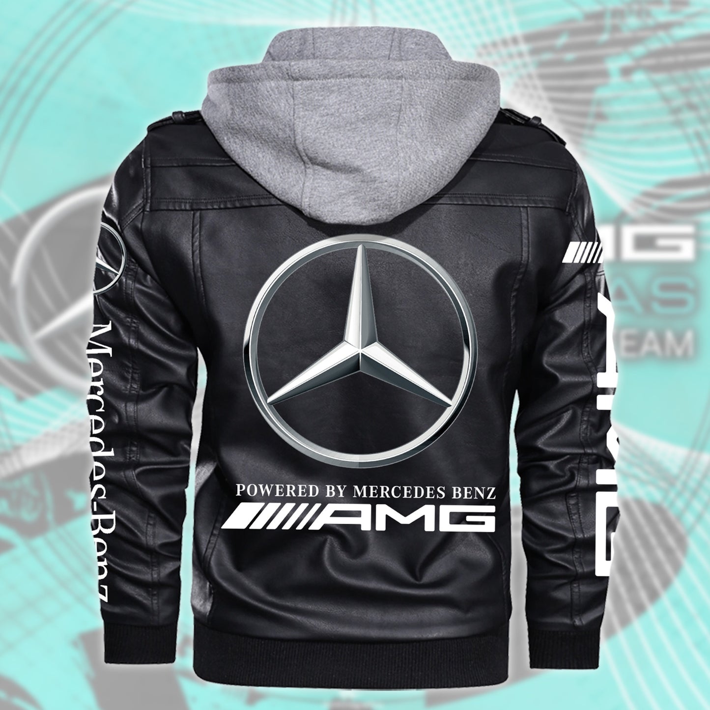Merc AMG Leather Jacket With Hood Black