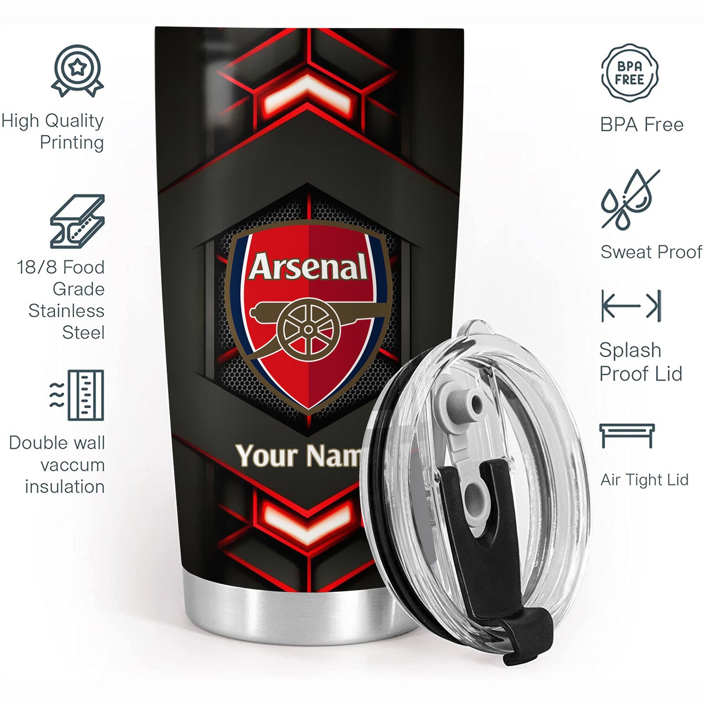 Personalized Arsenal Stainless Tumbler 20oz 30oz Cup