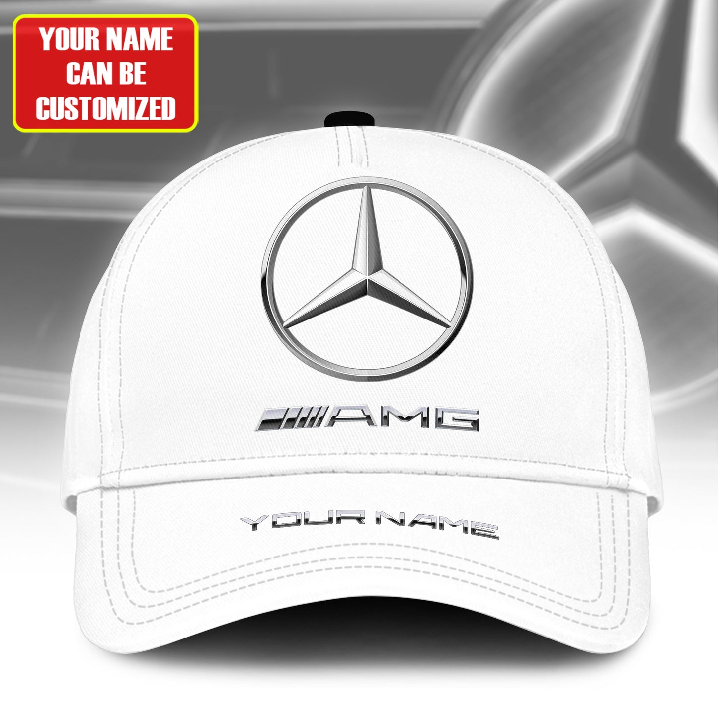Personalized Name Mercedes AMG Classic White Cap