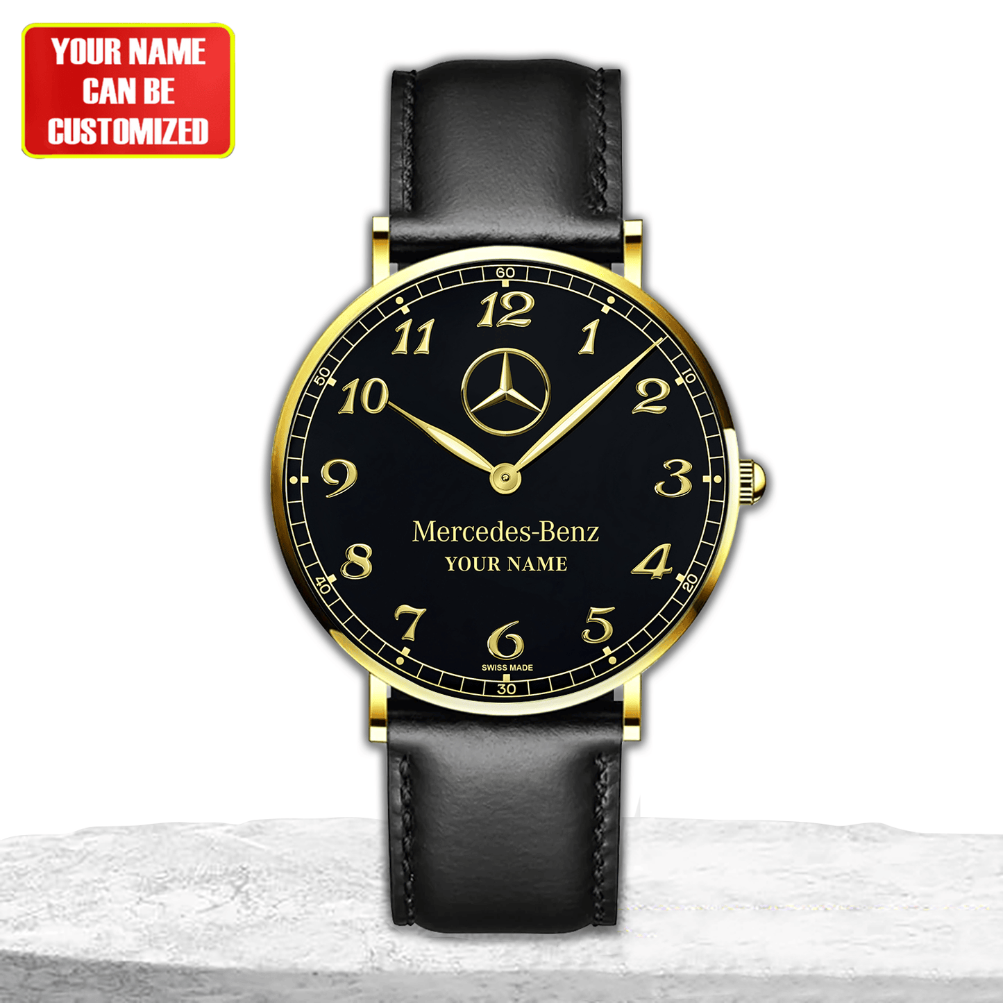 Personalized Merc Black Pearl Quartz Leather Watch
