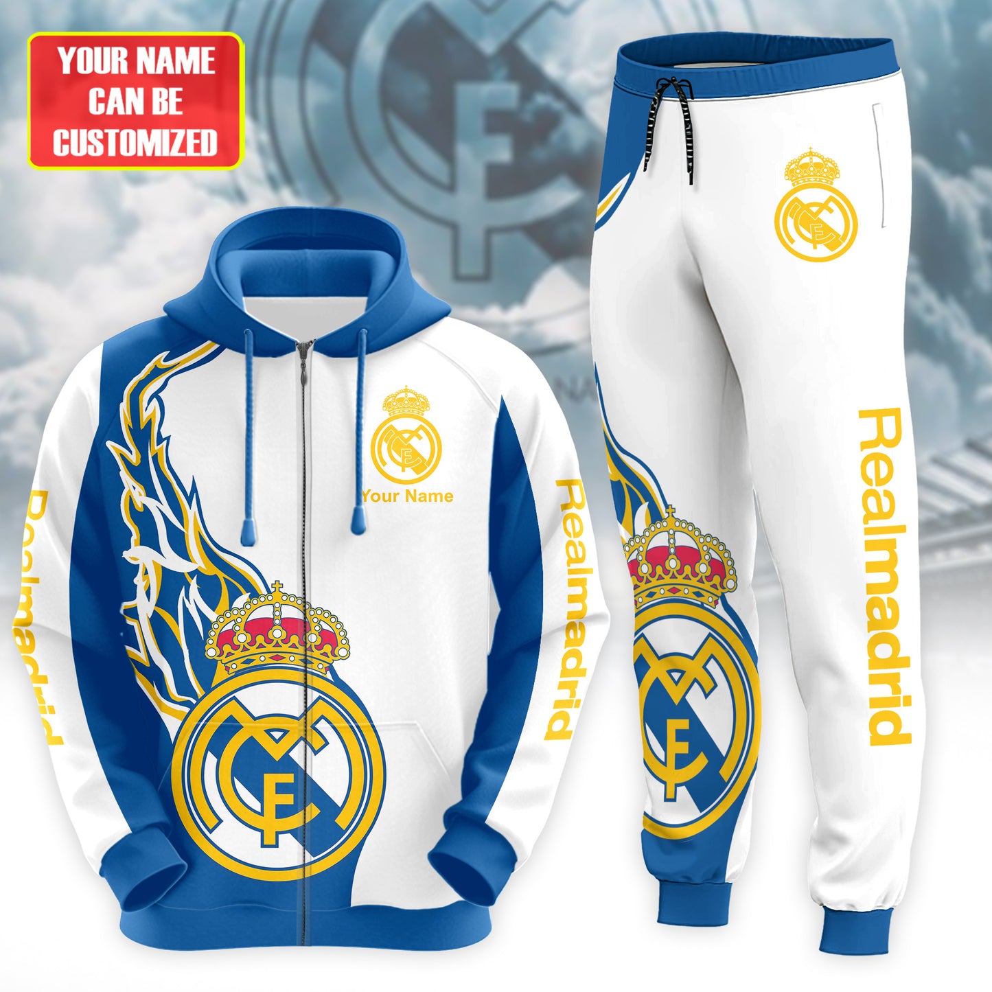 Personalized Real Madrid 3D All over Printed Hoodie and Sweatpants set V4