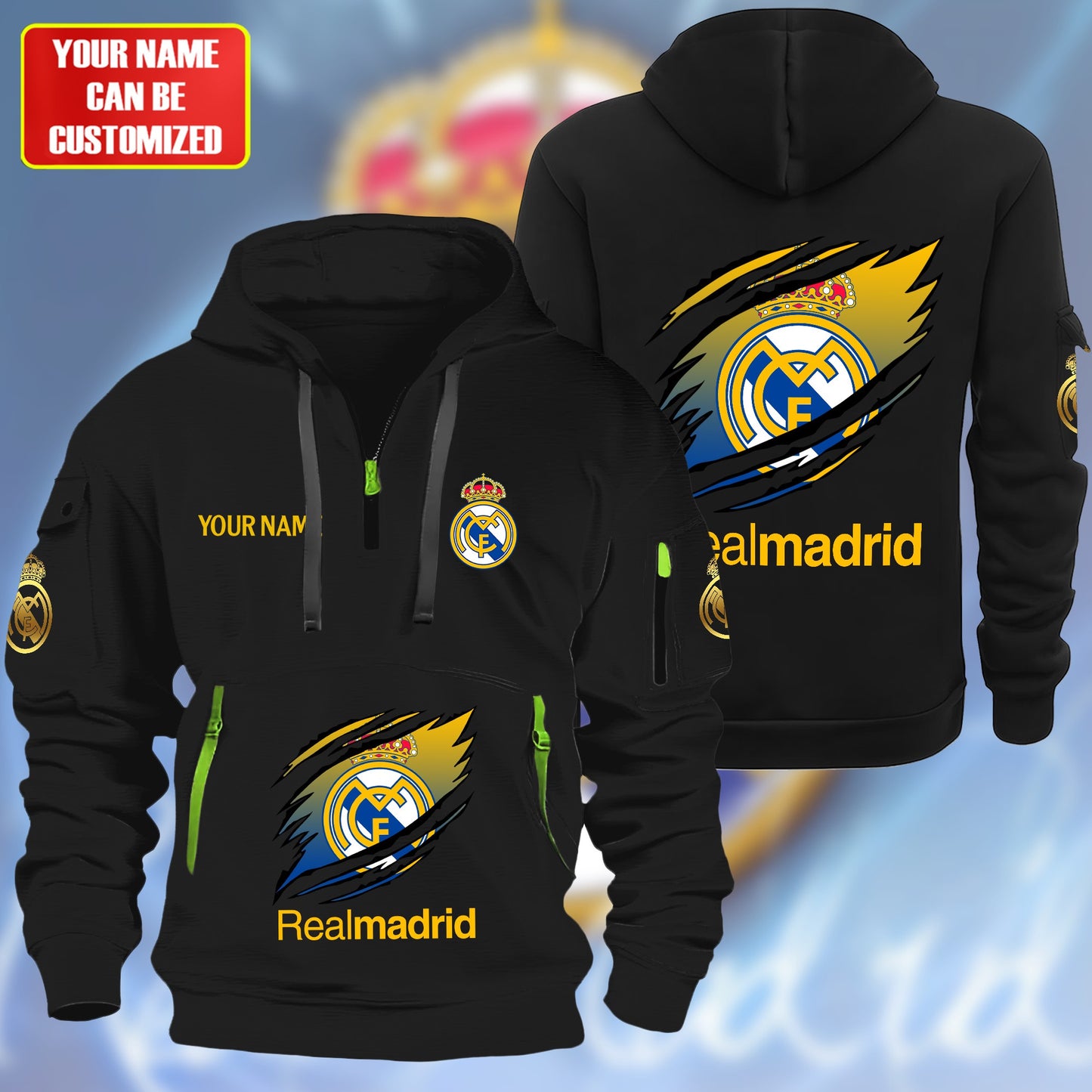 Personalized Real Madrid Tear Zip-Hoodie Cotton Jacket