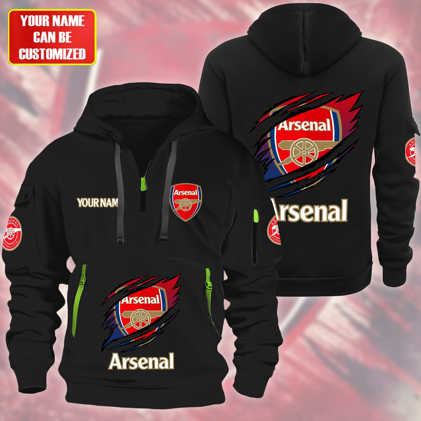 Personalized Arsenal Tear Zip-Hoodie Cotton Jacket
