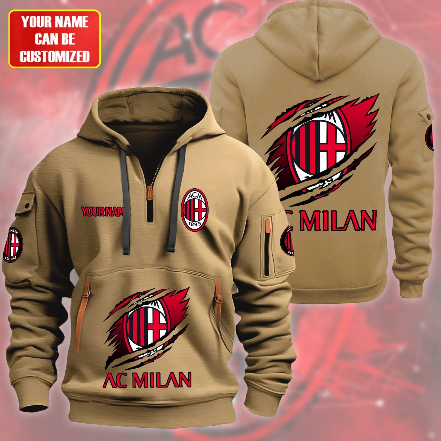 Personalized AC Milan Tear Zip-Hoodie Cotton Jacket