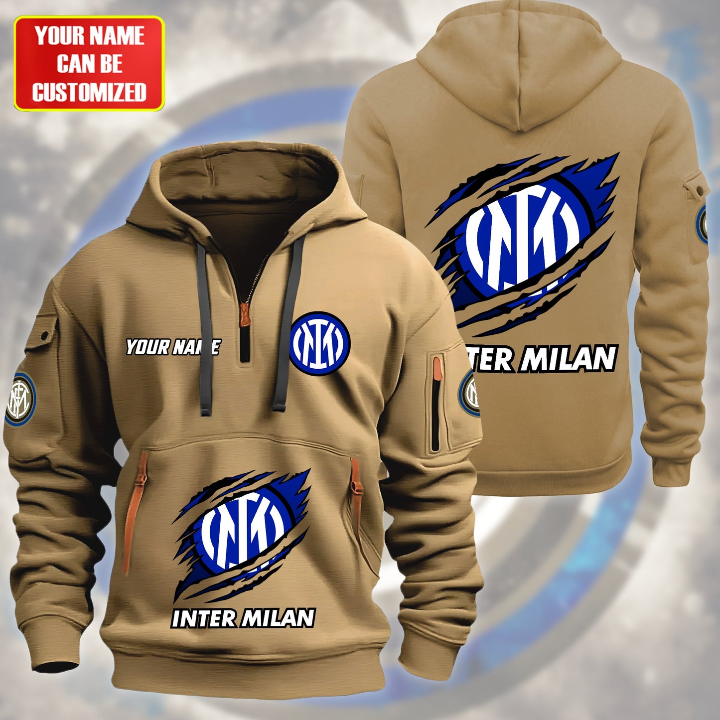 Personalized Inter Milan Tear Zip-Hoodie Cotton Jacket