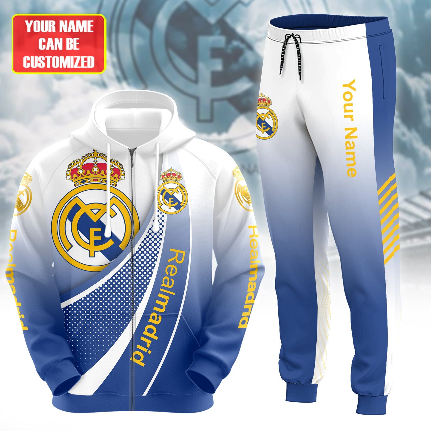 Personalized Real Madrid 3D All over Printed Hoodie and Sweatpants set V8