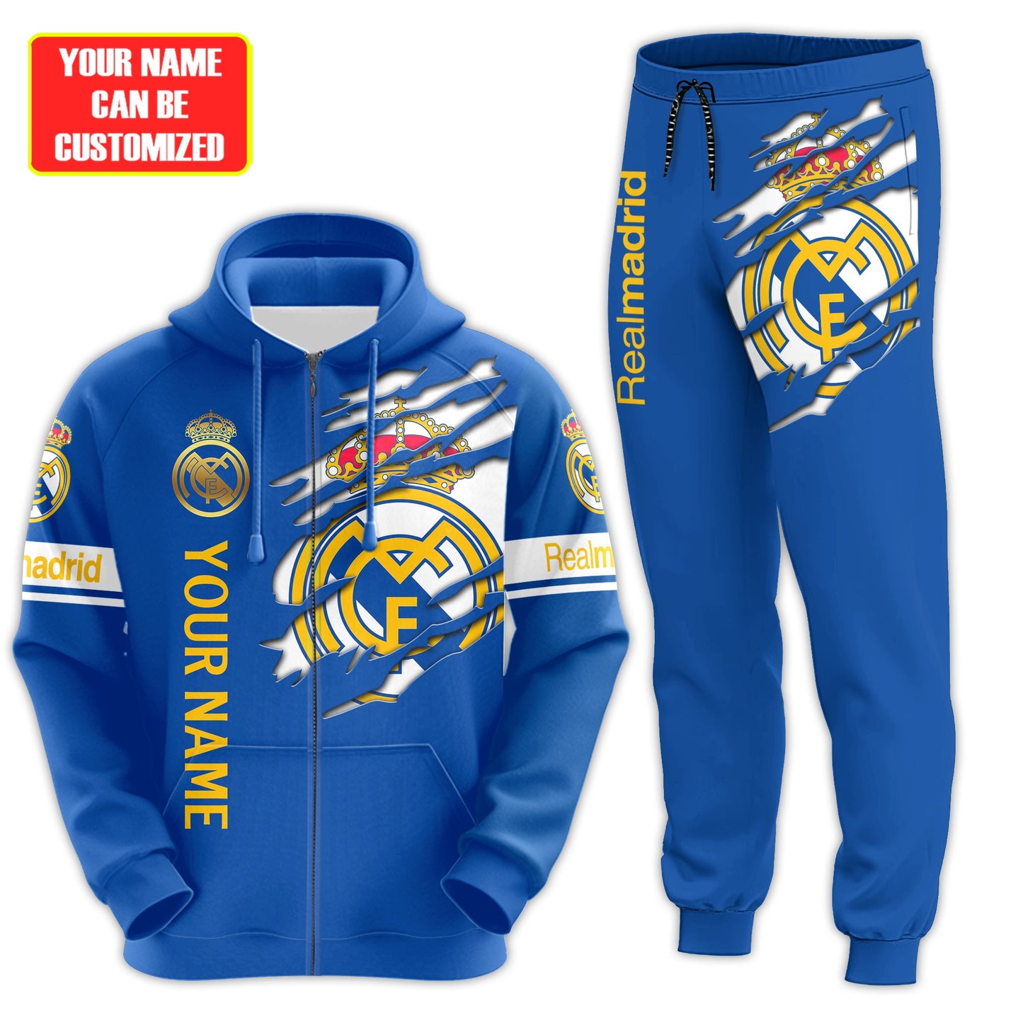 Personalized Real Madrid Tear 3D All over Printed Hoodie and Sweatpants set