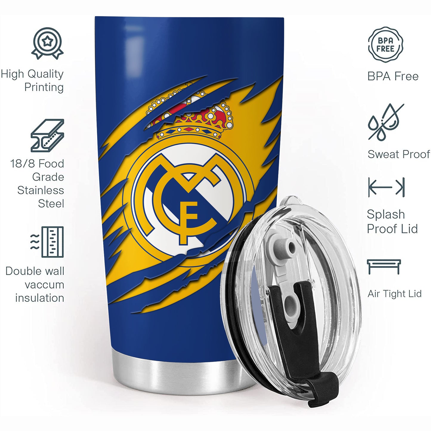 Personalized Real Madrid V2 Stainless Tumbler 20oz 30oz Cup