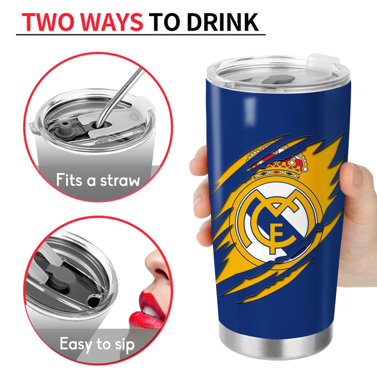 Personalized Real Madrid V2 Stainless Tumbler 20oz 30oz Cup