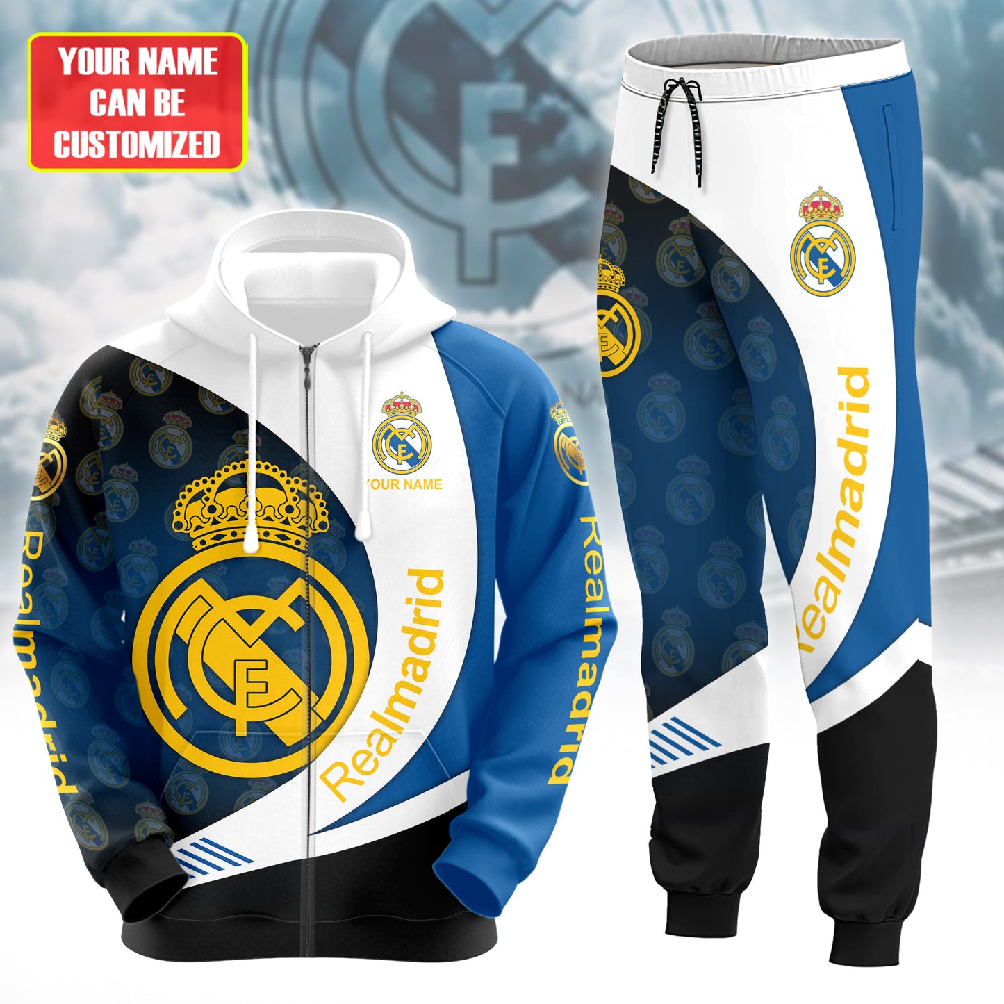 Personalized Real Madrid Q25 3D All over Printed Hoodie and Sweatpants set
