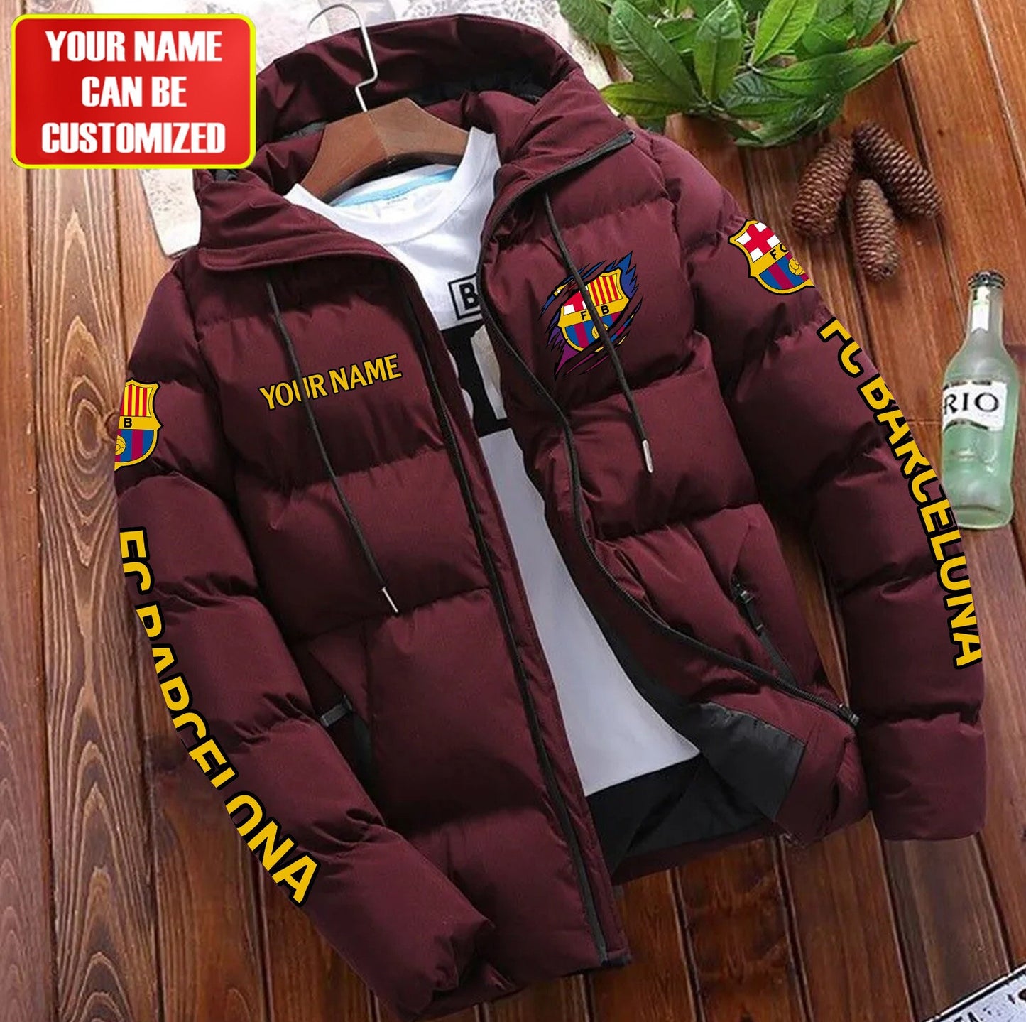Personalized Barcelona FC Tear Puffer Jacket With Hood